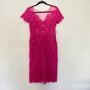 NWT RENE RUIZ COLLECTION Pink Illusion Neckline Lace Dress sz 6
